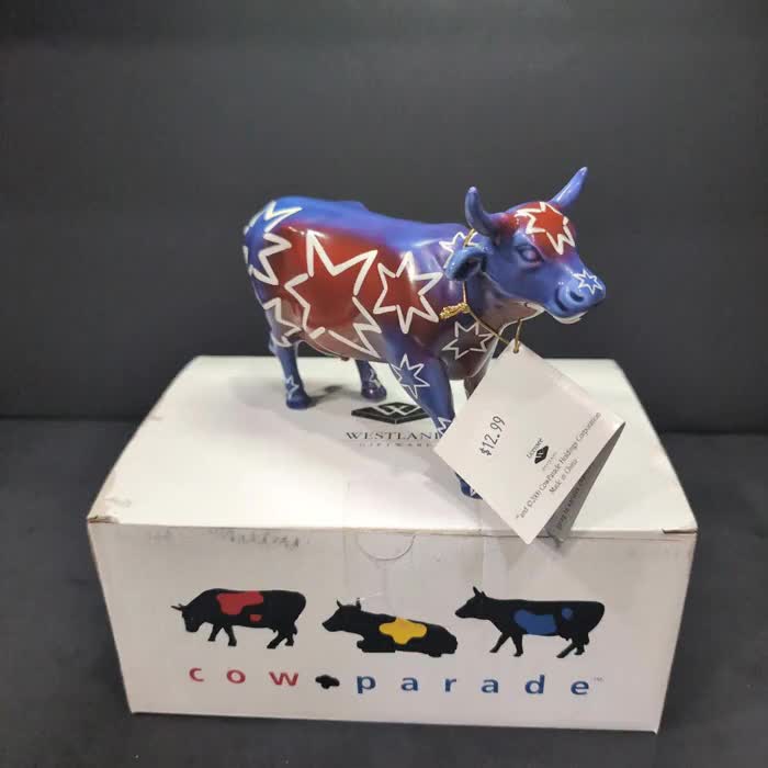 置物 4 CowParade【カウパレード】牛置物 Blue Bone China